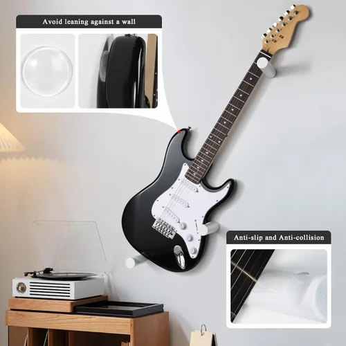 Vista 6 de Soporte de pared para guitarra eléctrica horizontal, suspensión de guitarra de madera maciza Blanco
