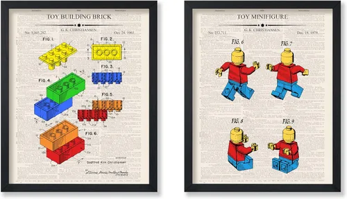 Vista 30 de Monem Art - Póster de 2 piezas con diseño de ladrillos - Estampado de patentes de bloques de construcción - Arte de ladrillos de construcción