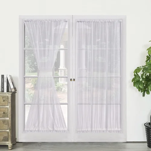 Vista 17 de Demetex Cortinas francesas para puerta delantera, juego de 2 paneles de cortina semitraslúcidos de lino para puerta delantera, pequeños