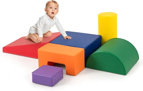 Vista 9 de Costzon Juego de escalada y gateo para niños pequeños, 6 piezas con cubierta de poliuretano para gatear, escalar y caminar, bloques de escalada