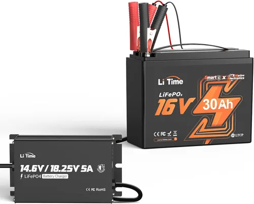 Vista 9 de LiTime Cargador de batería de litio de 12V 16V 5A, cargador impermeable de CA a CC LiFePO4 con voltaje ajustable, activación inteligente BMS e