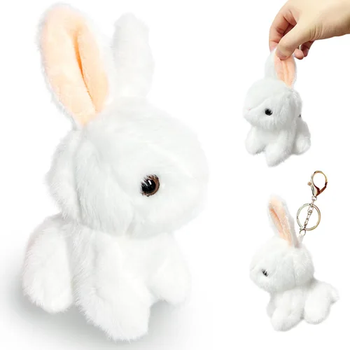 Vista 8 de Kawaite Peluches de conejo rosa para niñas, niños y adultos, mini juguetes de peluche de animales, llaveros, lindos peluches de conejo, animales