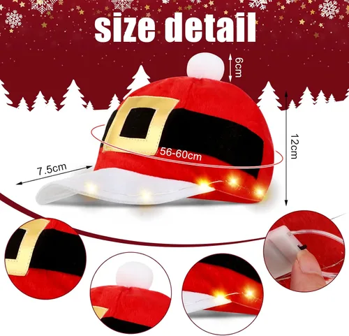 Vista 2 de Janmercy 2 Pcs Light up Christmas Hat Western LED Santa Hat Buffalo Plaid Hat Chimney Hat Baseball Cap
