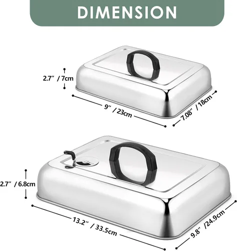 Vista 2 de Leonyo - 3 cubiertas de hilvanado para plancha resistente, cúpula rectangular grande de acero inoxidable de 13 y 9 pulgadas, tapa de vapor