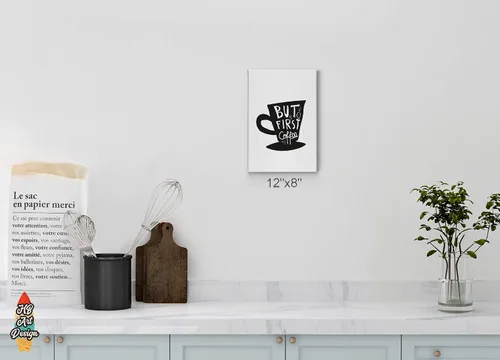 Vista 2 de HB Art Design But First Coffee Quote Black and White Mug Canvas Print Wall Art Coffee Bar Decor Coffee Signs Kitchen Wall Decor Dining Room