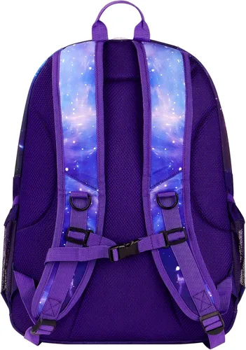 Vista 3 de Choco Mocha Mochila escolar para niñas de 18 pulgadas, Galaxia morada, Classic