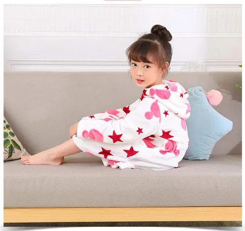 Vista 3 de Batas de baño con capucha para niñas, forro polar coral suave con estampado de animales para niños