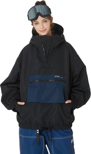 Vista 9 de SNOWVERB Chaqueta de snowboard impermeable holgada con aislamiento y bolsillos tipo cargo con capucha y a prueba de viento para hombres y mujeres