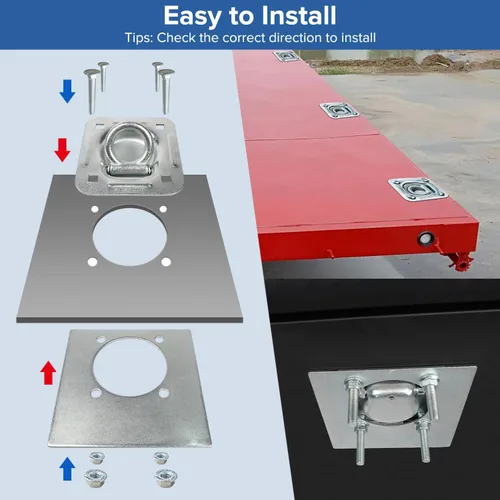 Vista 6 de Kit de Anclajes de Anillo en D Empotrado de Servicio Pesado Donext, Juego de 4, Capacidad de 6,000 lb con Placas de Soporte de Acero para Seguridad