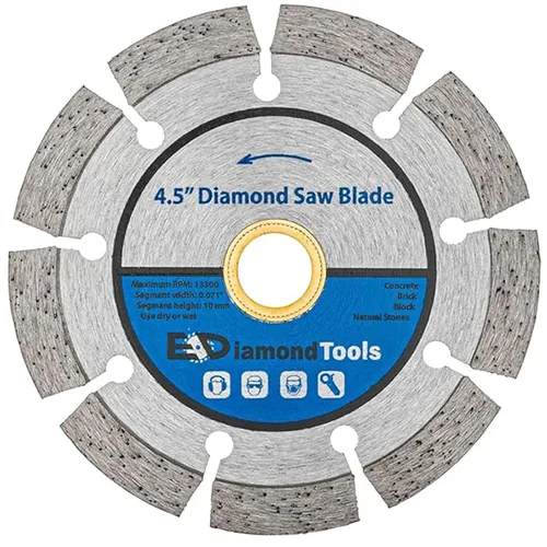 Vista 23 de Hoja de sierra segmentada de diamante de 4" para hormigón, ladrillo, bloque y mampostería Altura del segmento de 0.394 in, eje de 7/8"-5/8", grano