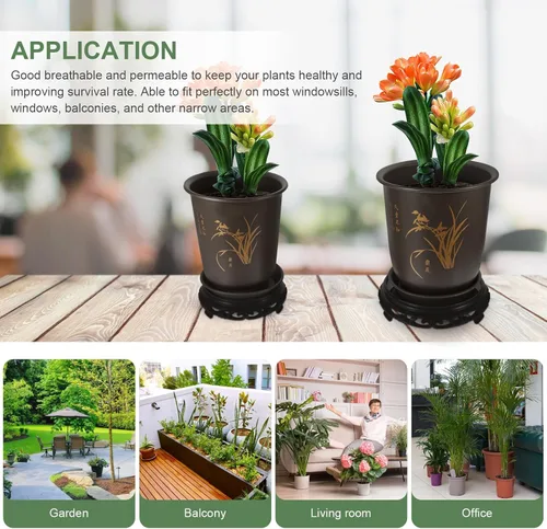 Vista 8 de Sewroro 2 juegos de macetas de orquídeas de gran diámetro con bases de plástico para plantas de interior para orquídeas y plantas