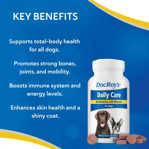 Vista 3 de Doc Roy's - Multivitamínico de cuidado diario con minerales para perros, suplemento de salud diaria canina, tabletas de 180