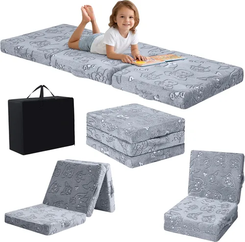 Vista 15 de MeMoreCool Colchón plegable de suelo para niños, tapete para siesta de suelo para dormir, guardería, cama plegable para niños pequeños, colchón