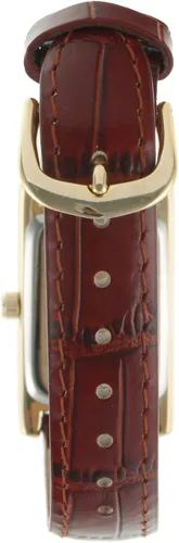Vista 2 de Peugeot - Reloj clásico chapado en oro de 14 quilates para mujer, caja rectangular en forma de tanque con correa de cuero y esfera fácil de leer