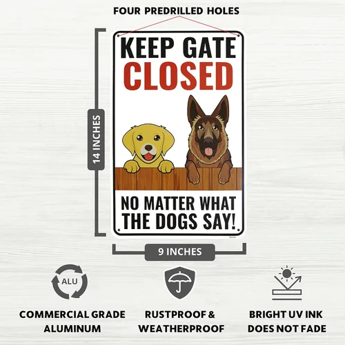 Vista 2 de Venicor Letrero con texto en inglés "Dog Keep Gate Closed", 14 x 9 pulgadas, aluminio, letrero para puerta al aire libre de perros