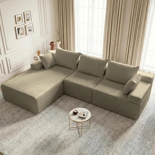 Vista 16 de Lifelink Sofá seccional deshuesado de 108 pulgadas para sala de estar en Beige