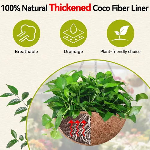 Vista 3 de Halatool - Paquete de 4 macetas colgantes de 12 pulgadas para plantas al aire libre - Pequeños colgadores de jardín con revestimiento de coco
