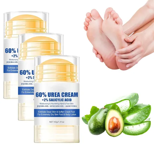Vista 9 de Crema hidratante y antigrietas para pies, 60% urea, hidratante y alivia las grietas y la sequedad, crema para pies para manos y talones, reparación