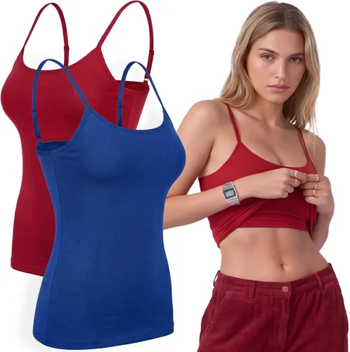 Vista 21 de Emmalise Camiseta de mujer con brasier integrado, soporte de tela sin varillas, camisola corta