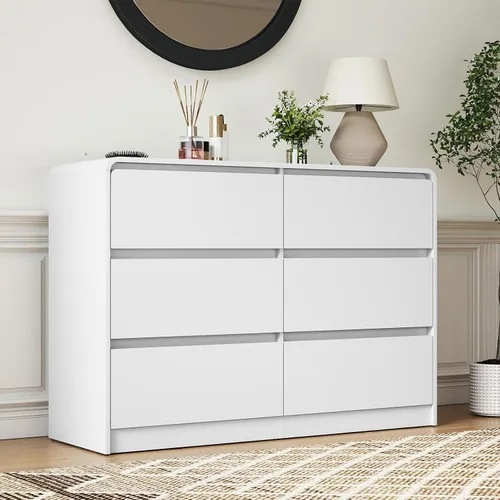 Vista 12 de Cómoda negra para dormitorio, cómoda moderna de 6 cajones con cajón profundo, amplia cómoda de almacenamiento, organizador de muebles