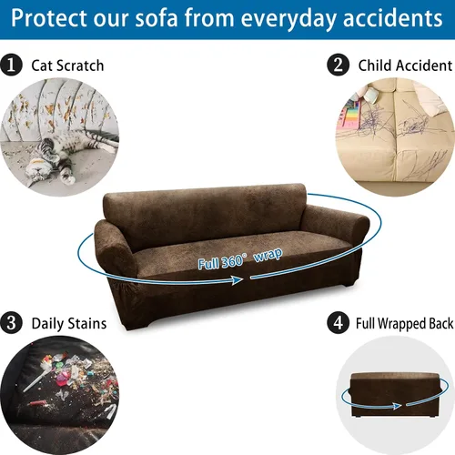 Vista 154 de Fundas para Sillón de 2 Piezas con Cojín en T, Fundas de Aspecto de Cuero para Sofá, Fundas para Sillas, Protector de Muebles Elástico, Funda