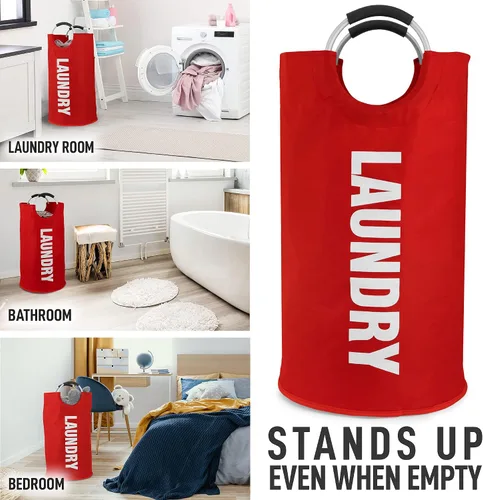 Vista 5 de Zulay Home Cesta de lavandería grande y resistente de 82 litros – Bolsa de lavandería acolchada antideslizante con asas – Cestas de lavandería Rojo