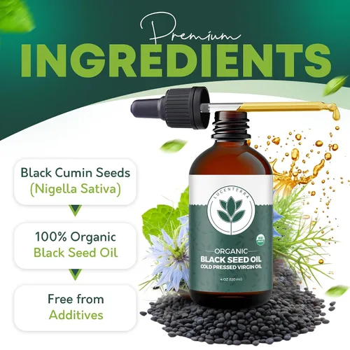 Vista 4 de Aceite orgánico de semillas negras de 4 onzas, prensado en frío, timoquinona, certificado USDA, Nigella Sativa turca, antioxidante puro para apoyo