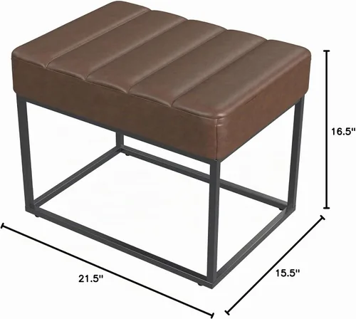 Vista 3 de HomePop Theodore Channel Otomana pequeña con capitoné - Cuero sintético marrón