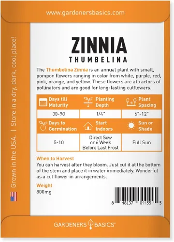 Vista 2 de Gardeners Basics Semillas de zinnia para plantar flores al aire libre (Thumbelina) - Paquete de semillas de flores reliquia anual, variedad sin OMG