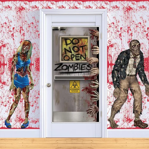 Vista 4 de Beistle Telones de fondo de pared sangrientos, 2 revestimientos de pared de plástico realistas con estampado de sangre goteante para Halloween