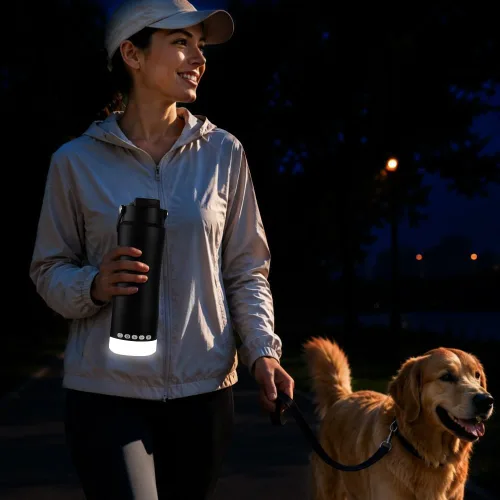 Vista 2 de Stainless Steel Water Bottle with Camping Lantern & Night Light