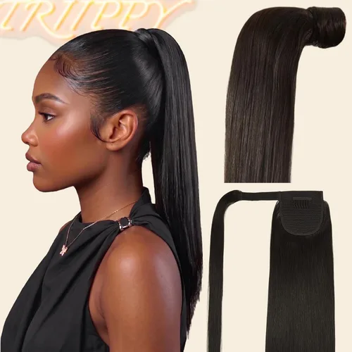 Vista 10 de Extensión de cola de caballo cabello humano rizado birmano pelo #Color natural rizado birmano