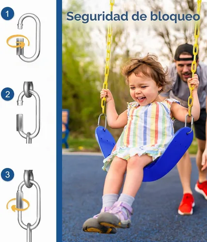 Vista 5 de Asiento de columpio resistente, cadenas de 66" resistentes al óxido con sección recubierta de PPC de 30", accesorios de repuesto para juegos de Azul