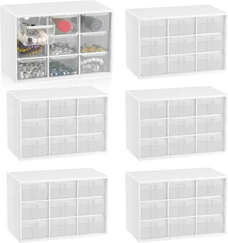 Vista 12 de Organizador de cajones pequeños para escritorio, 7.1 x 3.8 x 4.6 pulgadas, mini organizador de cajones de escritorio con 9 cajones transparentes