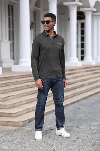 Vista 6 de Polo de algodón clásico de manga larga con botones térmicos y bolsillo para hombre