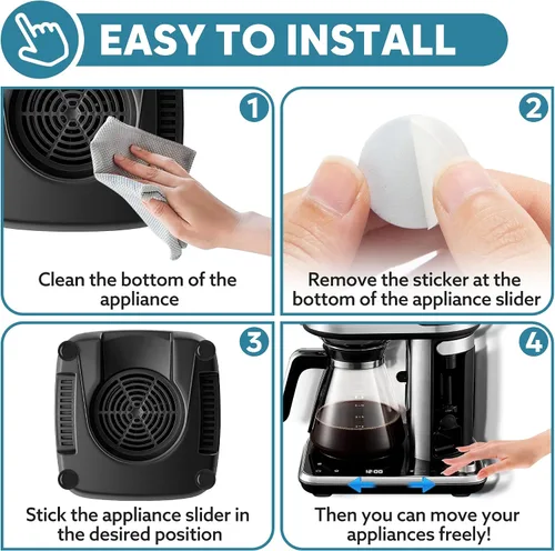 Vista 8 de 8 piezas deslizantes de electrodomésticos para cocina, color negro, autoadhesivos, pequeños electrodomésticos de cocina, fáciles de mover y ahorrar