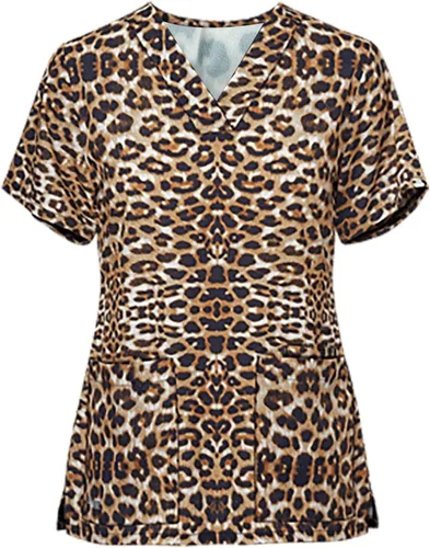 Vista 2 de Camisetas de trabajo con cuello en V y manga corta para mujer, con estampado de mujer