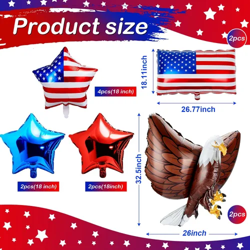 Vista 2 de Zhanmai 12 globos patrióticos de águila del 4 de julio, globos de Estados Unidos, rojo, blanco y azul, decoraciones de fiesta de aniversario del 250