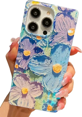Vista 43 de Funda compatible con iPhone 14 Pro con borde rectangular, bonita funda protectora de lujo con pintura al óleo y flores para mujeres y niñas, funda