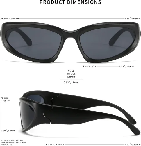 Vista 4 de Gafas de sol envolventes de moda para mujeres y hombres, Y2K Futuristic Swift Ovalado, polarizados, lentes deportivos tintados