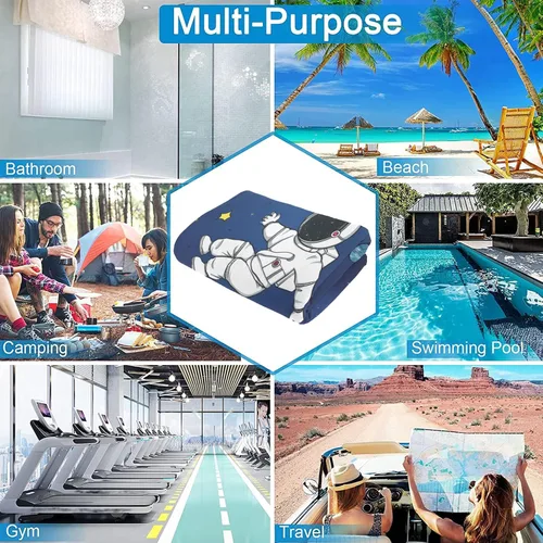Vista 5 de Toalla de playa de astronauta de luz azul personalizada con nombre, toallas de baño a prueba de arena para natación y deporte, 30 x 60 pulgadas