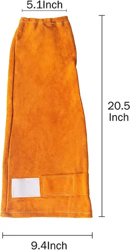Vista 2 de Mangas de trabajo de soldadura de cuero, protección de brazo resistente al calor y al fuego, protector de brazo de trabajo resistente, mangas