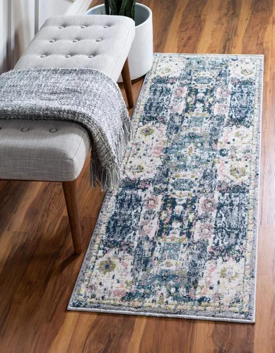 Vista 13 de Unique Loom Sumter Collection - Alfombra Aiken (2 x 6 pies, color rosa y azul)