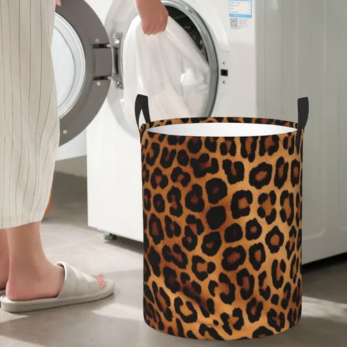 Vista 7 de Cool Cheetah Leopard print Circular Hamper Waterproof Storage Bin Organizer Basket Laundry Hamper With Handles For Clothes Toys Small
