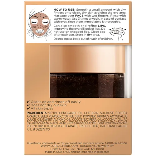 Vista 13 de L'oreal Paris Exfoliante facial de azúcar puro con café Kona para resurgir y energizar instantáneamente para una piel suave y brillante, 1.7 onzas