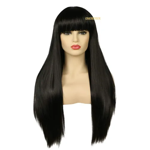 Vista 2 de Rise World Wig Peluca de 276pulgadas de largo liso flequillo para disfraz cosplay negro a prueba de calor