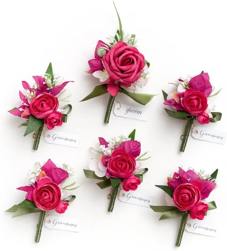 Vista 11 de Ling's Moment Boutonniere para Hombres Boda, Juego de 6, Novio y Padrinos Boutonniere para Boda Regreso a Casa Halloween Ceremonia Aniversario, Cena