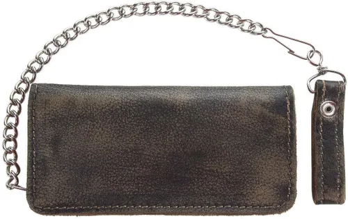 Vista 4 de Dream Apparel Cartera de piel envejecida real con cadena plegable, Regular, Billetera plegable