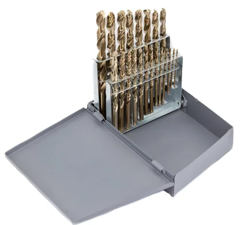 Vista 17 de Drill America Juego de 8 brocas de mango reducido de cobalto m42 en caja de metal (9/16" - 1" x 16ths), serie D/ACO