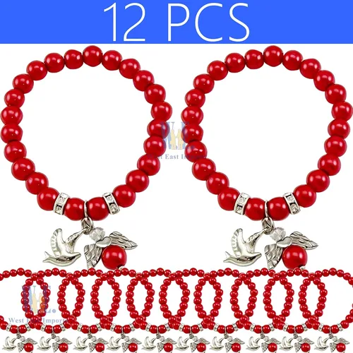 Vista 2 de WE Recuerdos de confirmación (12 piezas) Pulsera roja con cruz de ala de ángel, Madera